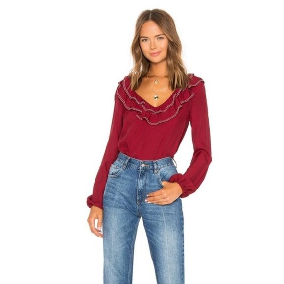 Revolve Tularosa Heather Blouse Burgundy Red Ruffle Womens Size Small Bohemian S - Picture 15 of 15